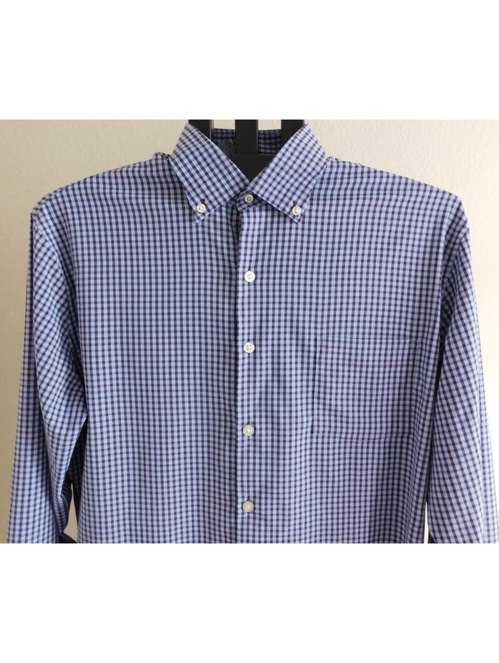 Peter Millar Summer Comfort Men's L Gingham Check Button Down Shirt Blue Brown - Picture 2 of 3